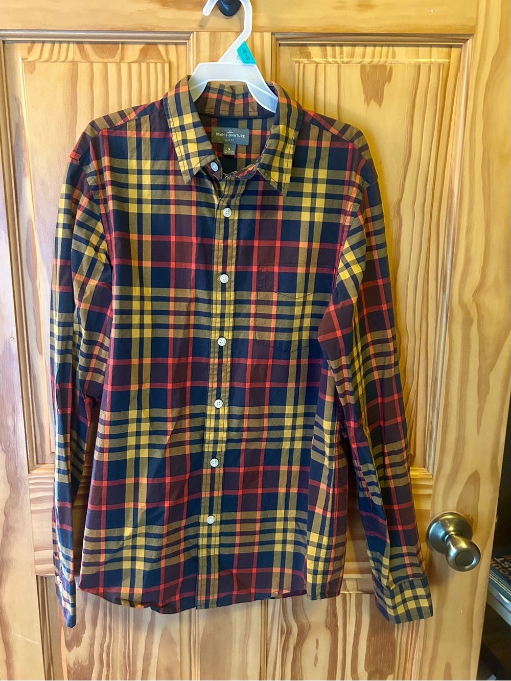 L.L. Bean Men’s Plaid Button-Down Shirt in Yellow, Red & Navy size S